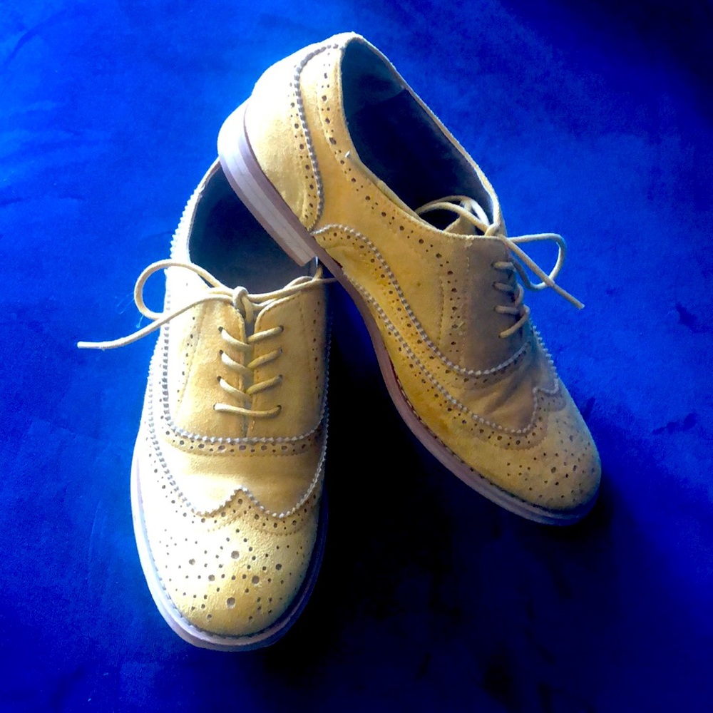 Mustard yellow suede oxfords
